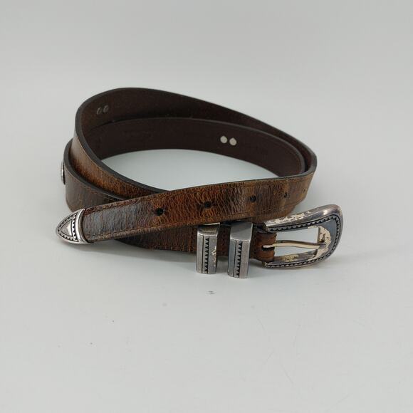 Greg Norman Men's Brown Italian Leather Belt Shark Conchos Size 40/100 - Picture 8 of 10